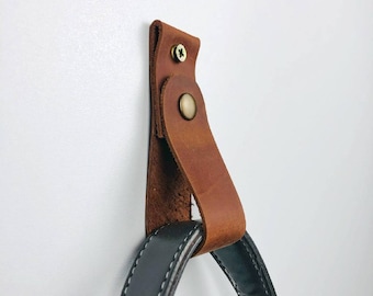Leather wall hanging strap Bathroom wall towel holder Bag hook for wall Magazine holder Leather wall organizer