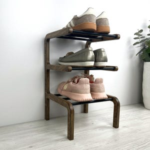 Zapatero estrecho de madera – Almacenamiento para la entrada en 2, 3 o 4 niveles imagen 17