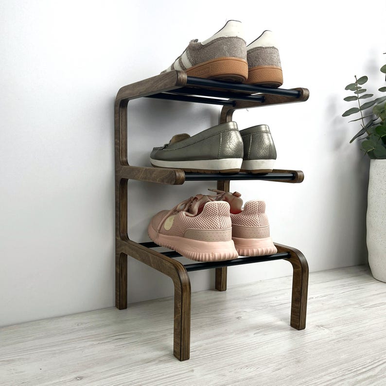 Zapatero estrecho de madera – Almacenamiento para la entrada en 2, 3 o 4 niveles imagen 17
