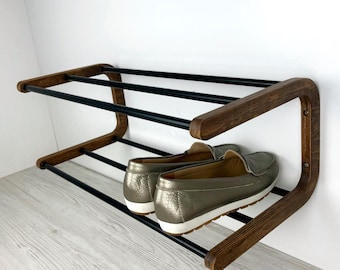 Wall Mount Shoe Rack: Wood Metal, Entryway Storage