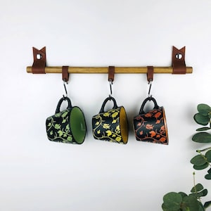 Kitchen pot rack bar Utensil rail with hooks Coffee mug rack for wall Leather s hooks and rod