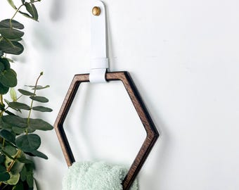 Wood and Leather Kitchen Hand Towel Hanger