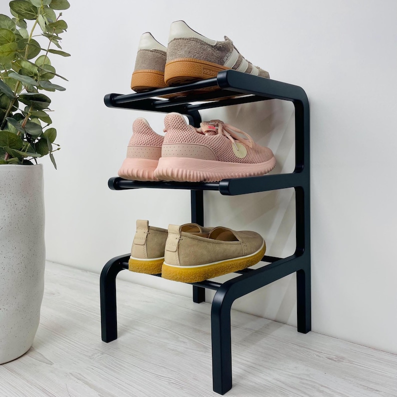 Zapatero estrecho de madera – Almacenamiento para la entrada en 2, 3 o 4 niveles imagen 14