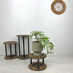 Wooden Mandala Plant Stand Set: Succulent Display Stand