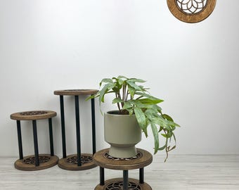 Wooden Mandala Plant Stand Set: Succulent Display Stand