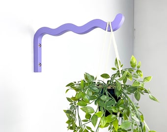 Purple Wavy Wall Plant Hook – Long Wooden Plant Hanger Bracket for Indoor Planters