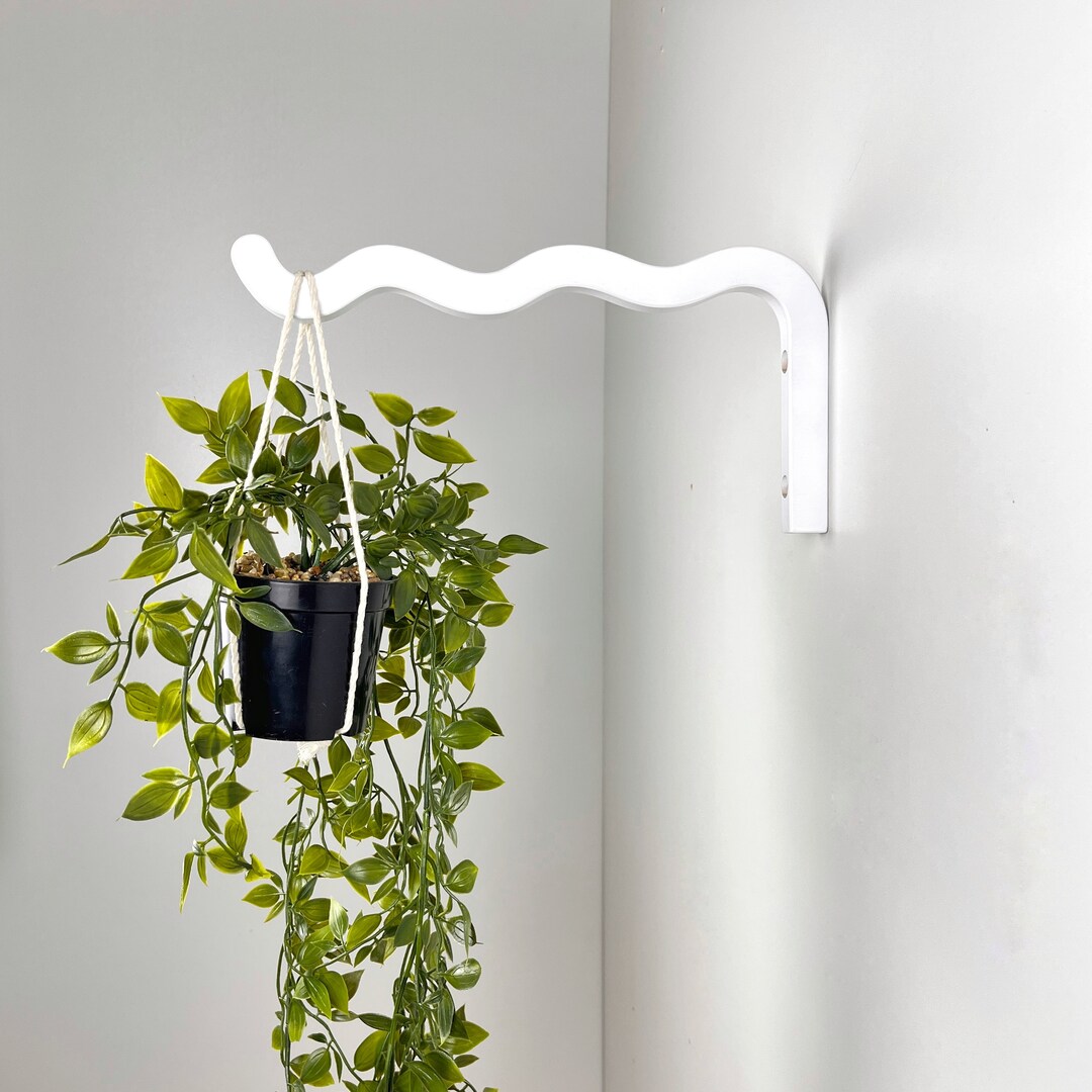 12 Inch White Plant Hanger Hook in Indoor Planters, Wavy Wood Bracket