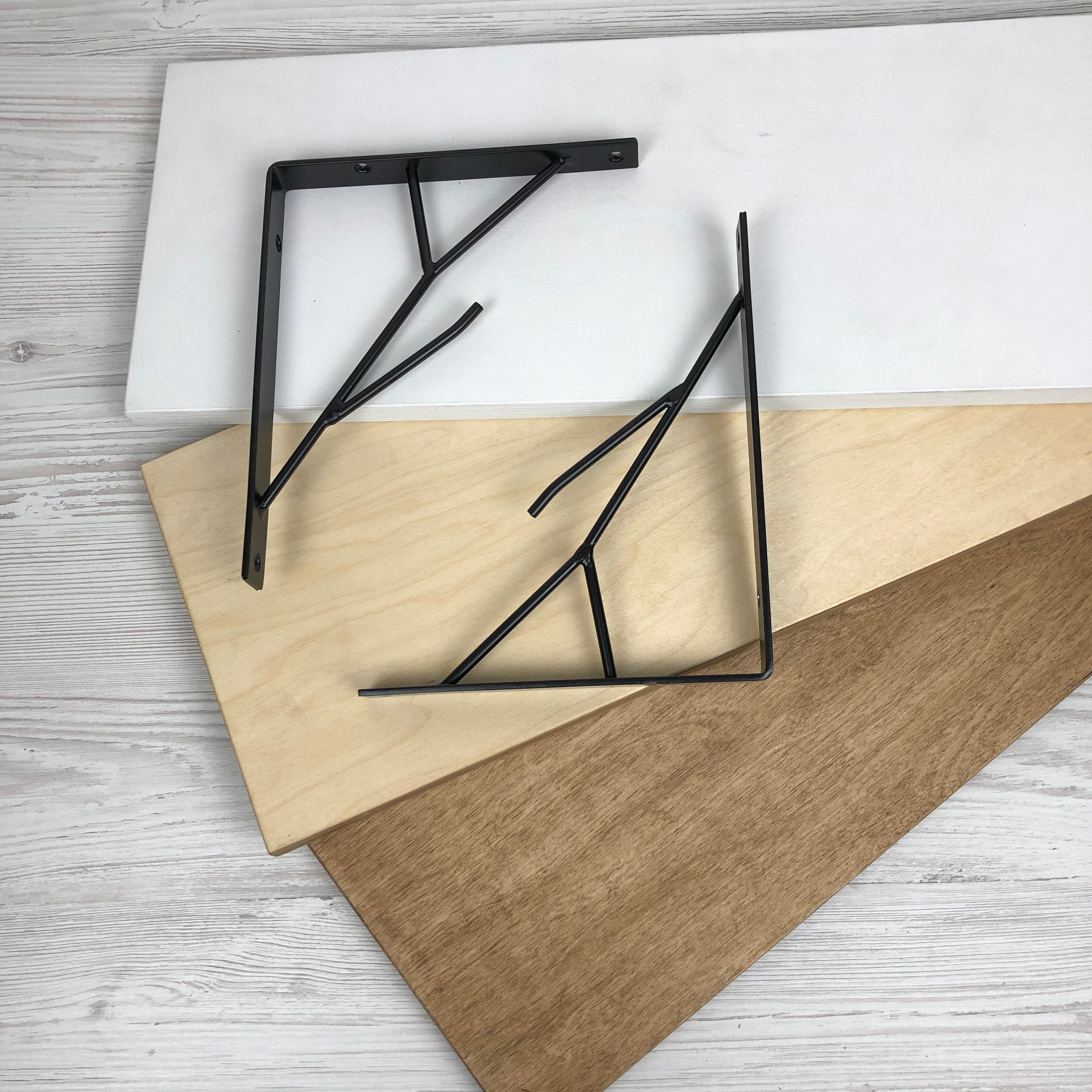 White Floating Shelf With Black Metal Brackets 24 Etsy