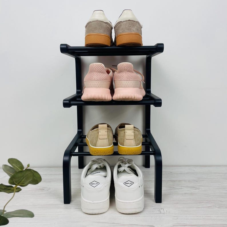 Zapatero estrecho de madera – Almacenamiento para la entrada en 2, 3 o 4 niveles imagen 13