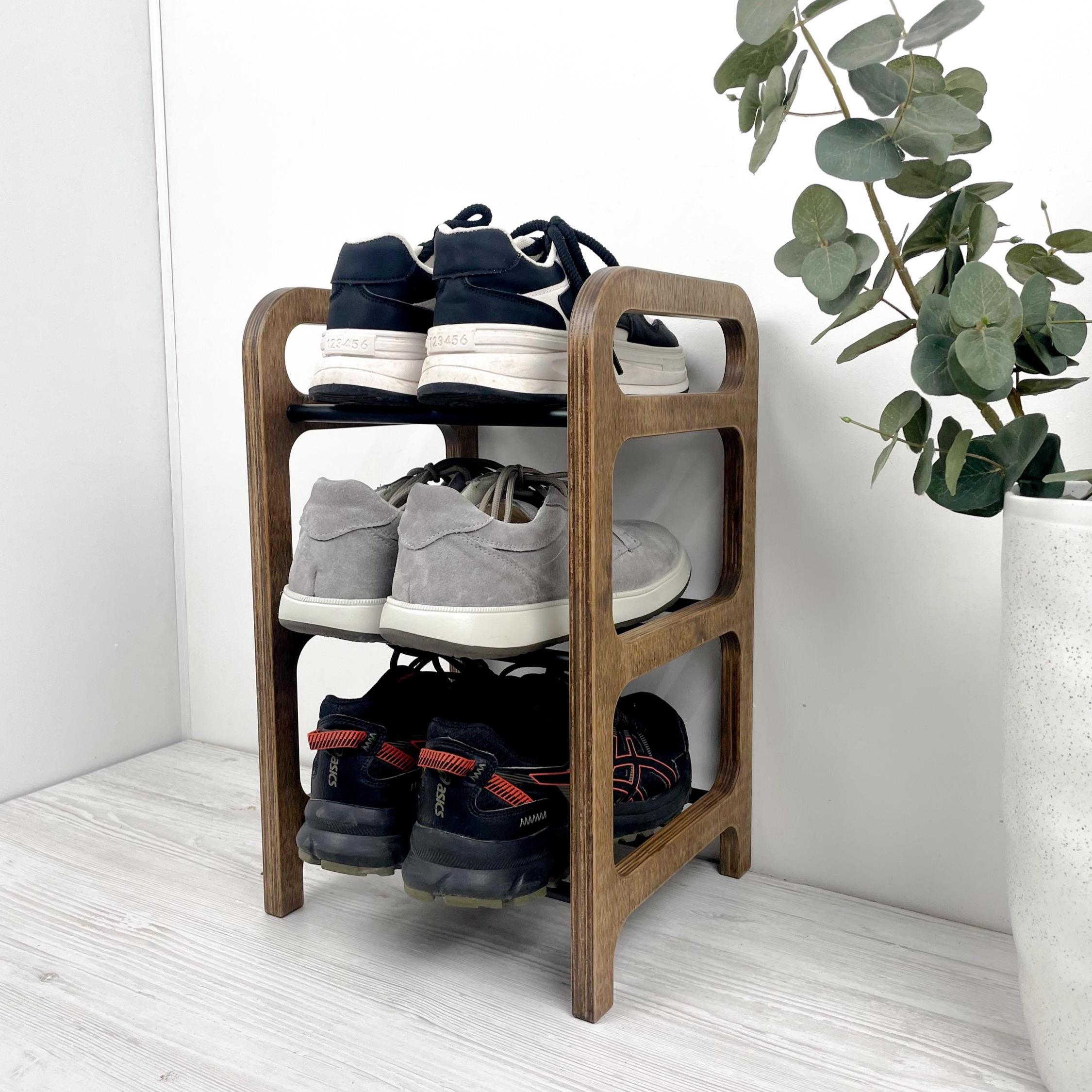 Hohes schmales 4-Tier-Schuhregal: Eck-Organizer aus Birkenholz
