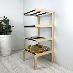 Rounded Show Rack 4 Tier Wooden Shoe Rack – Slim Freestanding Entryway Storage - Etsy