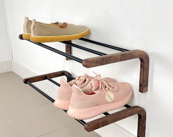 Wooden Wall Mounted Shoe Rack - Simple Minimalist Entryway Organizer