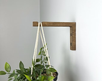 Walnut Wooden Plant Hanger | Wall Hook for Hanging Plants | Modern Indoor Bracket