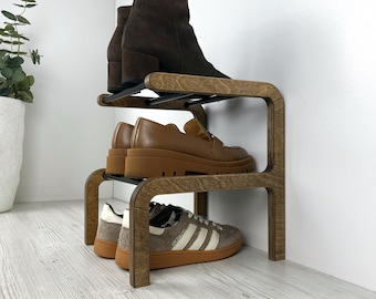 Narrow Wooden Shoe Rack – Entryway Storage in 2, 3 or 4 Tiers
