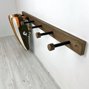 Wall Mounted Shoe Rack for Entryway | Shoe Hanger Wall Hooks | Slim Wood Shoe Holder