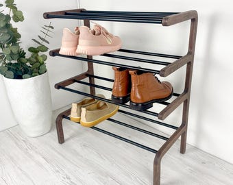Vertical 4 Tier Shoe Shelf – Wooden Entryway Storage Rack