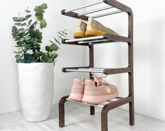 Freestanding 4 Tier Shoe Rack – Slim Wooden Shoe Organizer