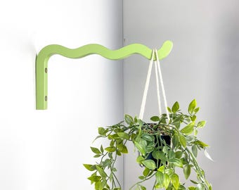 Gancho de pared ondulado verde de 12 pulgadas para plantas / Soporte colgante colorido para interiores