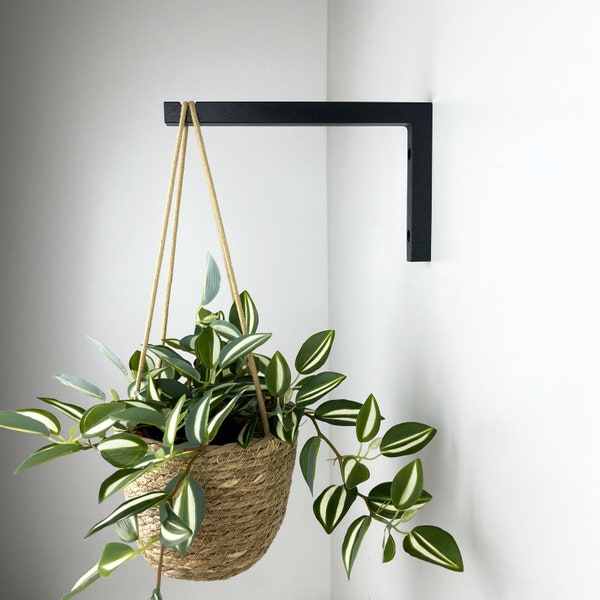 Black Long Wall Plant Hook | Modern Plant Hanger Bracket for Planter
