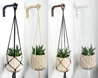Gancho de madera + macramé para colgar plantas: macetero colgante de pared para interior