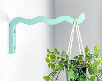 Sky Blue Wavy Wall Plant Hook – Long Wooden Plant Hanger for Indoor Plants & Macrame Displays