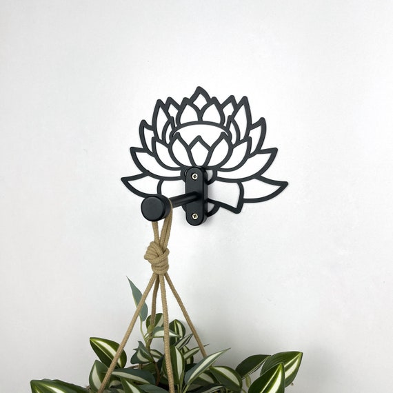 Yoga Lotus Flower Wall Hook for Hanging Plants Black Indoor Plant Hanger  Bracket for Planter 