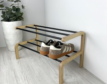 Minimal Wooden Shoe Rack – 2 Tier Organizer for Hallway