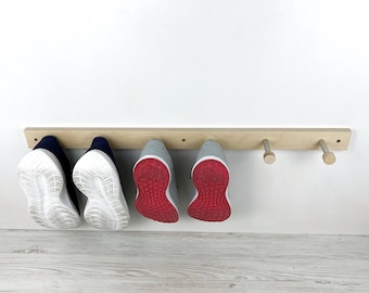 Wood and Metal Shoe Rack for Entryway Wall Mount Peg Hook Rack