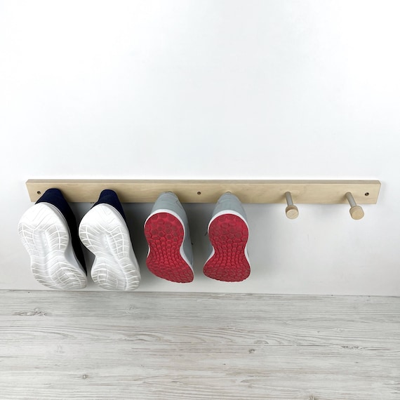 Wood and Metal Shoe Rack for Entryway | Wall Mount Peg Hook Rack