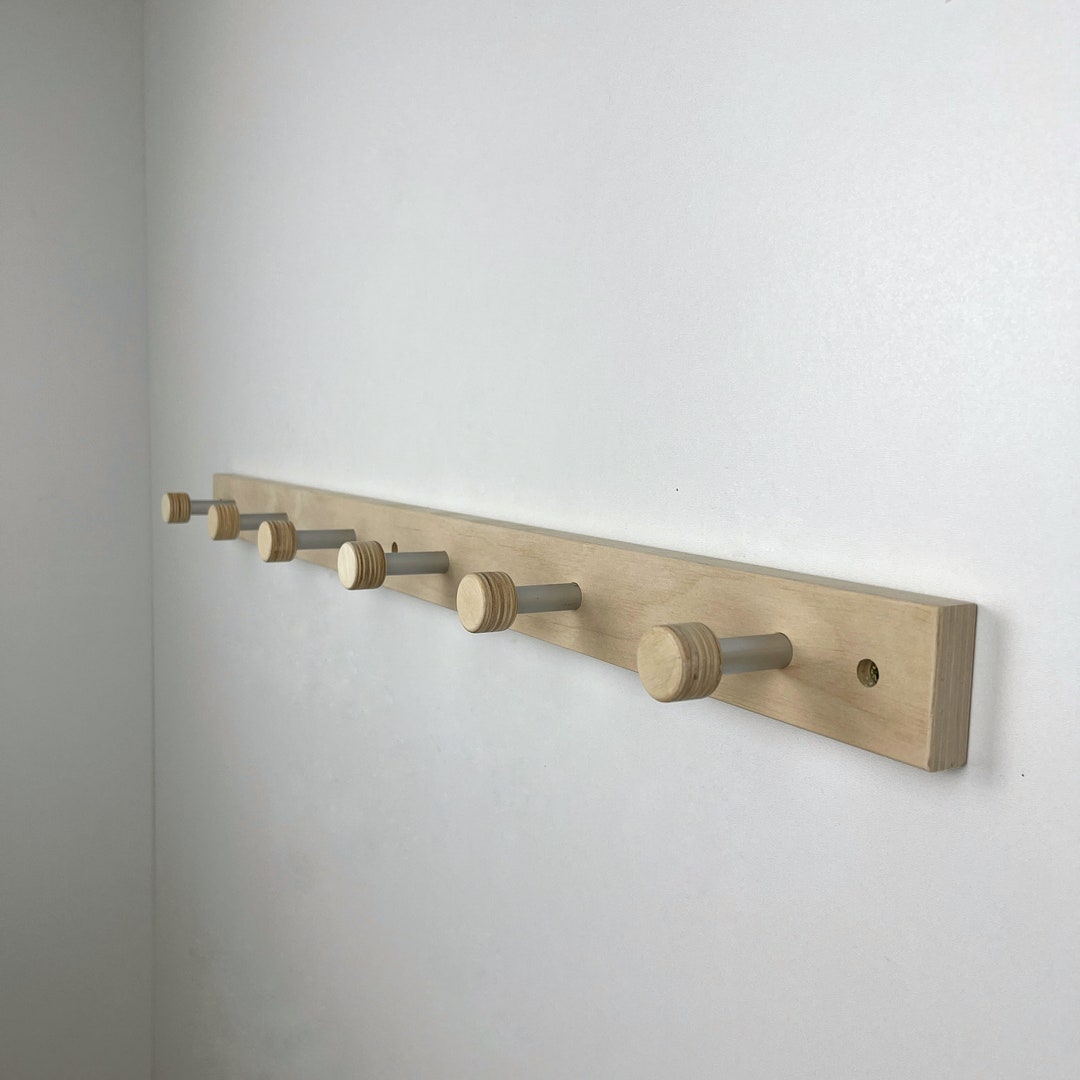 Modern Peg Rail Coat Rack for Wall Wood and Metal Hook Hanger for