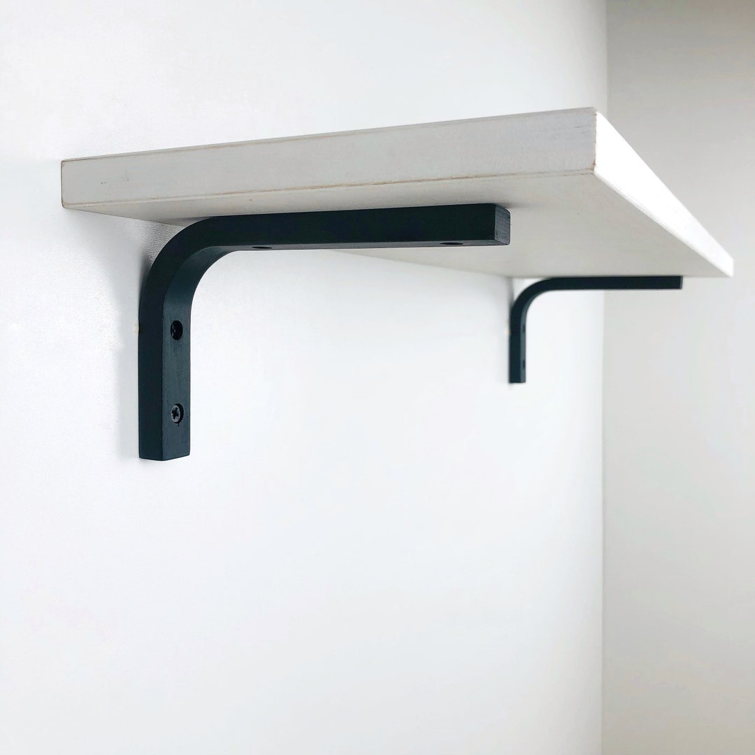 Black Wood Shelf Brackets, L Bracket for Floating Shelf, Wall Brackets