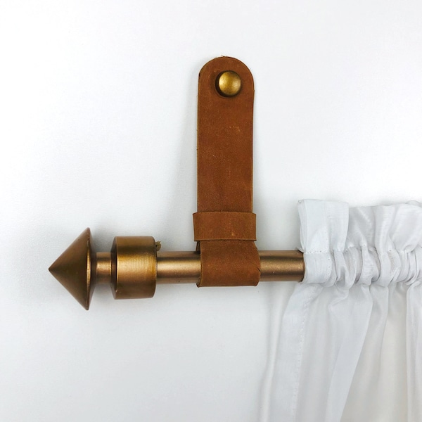 Pair leather curtain rod holder, Wall hanging curtain straps, Loop brackets for curtain rod