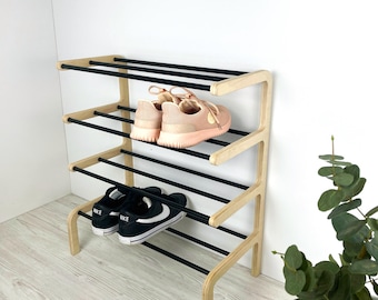 Modern schoenenrek met 4 niveaus – vrijstaande houten schoenenplank