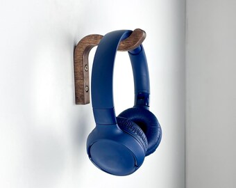 Walnut Headphone Wall Hanger: Wooden Headset Holder