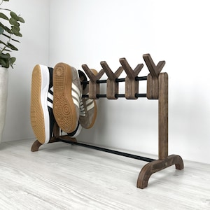 Double Sided Wooden Shoe Rack: Entryway Organizer, 6 Pair