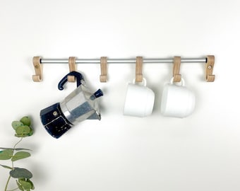 Coffee Mug Wall Rack – Wooden Kitchen Hook Organizer