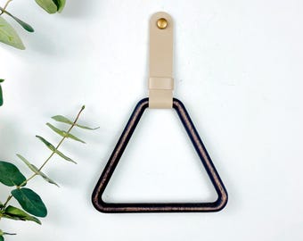 Bathroom Towel Ring – Wood and Leather Triangle Towel Holder