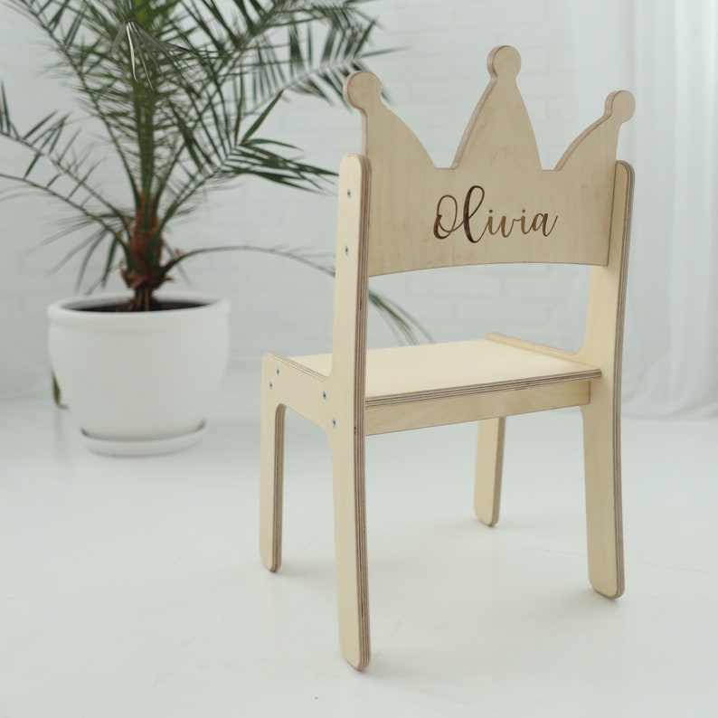 Princess crown chair for girls room Wooden kids chair Personalized chair for toddler Montessori furniture chair image 3
