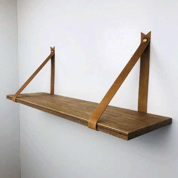 Leather Strap Shelf Brackets: Boho Wall Hanging Shelf Support