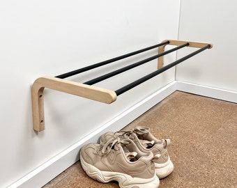 Prateleira de sapatos de madeira simples para parede | Organizador minimalista para sapatos na entrada
