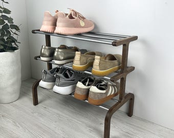 Zapatero de 3 niveles de madera y metal: Organizador independiente para la entrada