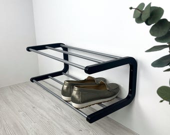 Sapateira de parede de madeira preta: organizador de armazenamento para entrada