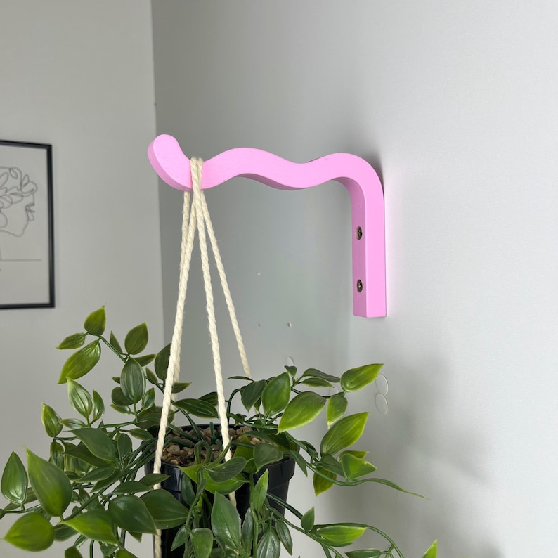 Purple Wavy Plant Hanger Hook for Wall | Macrame Plant bracket | Colorful Dopamine Home Decor Pink