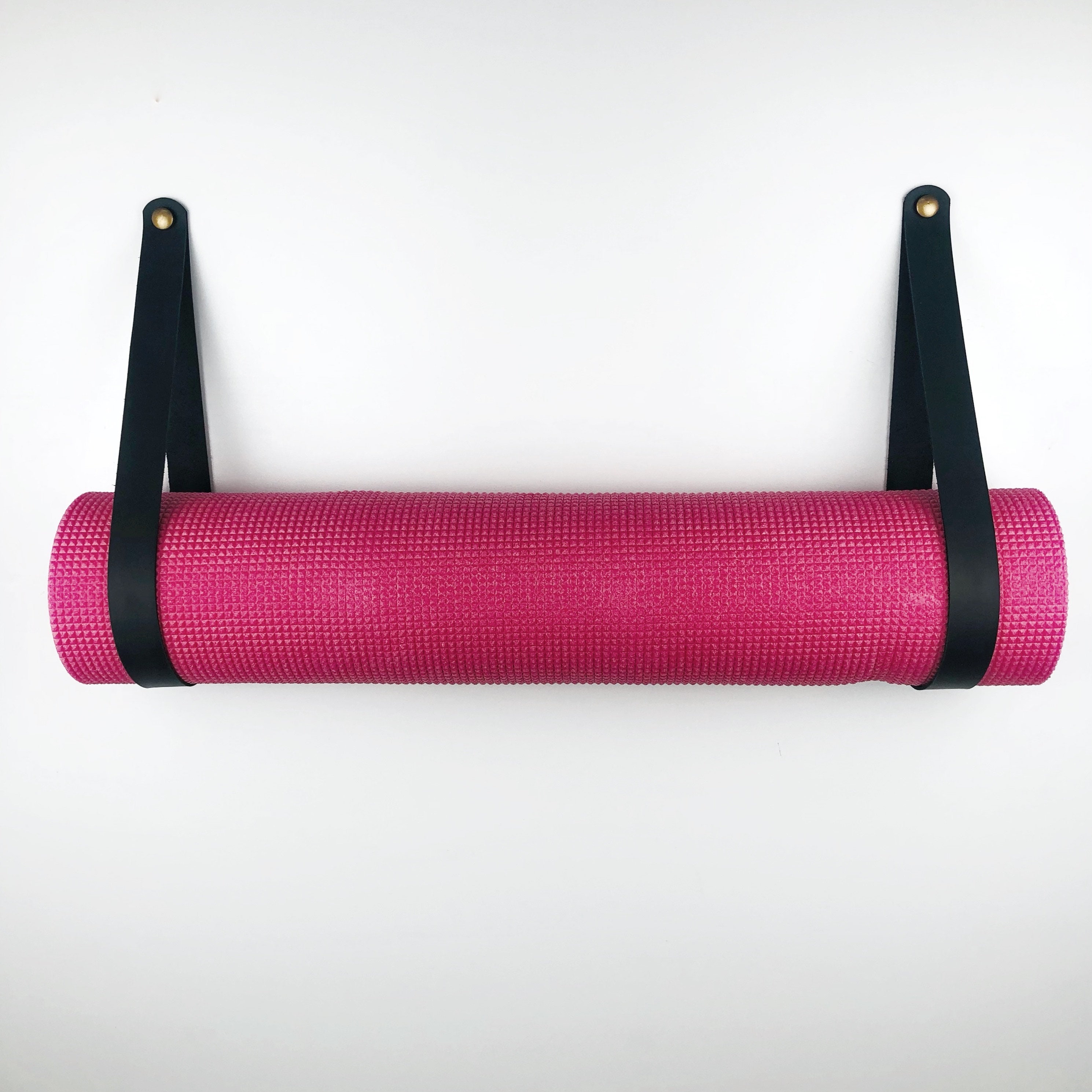 Yoga mat wall rack Workout gym mat holder Black leather strap Etsy