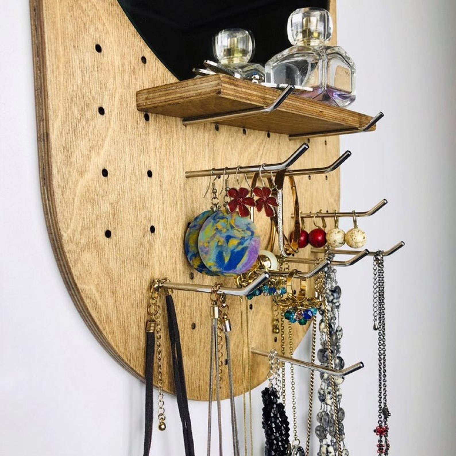 Mirror Jewelry Organizer Wall Jewelry Holder Shelf Wood Wall Etsy