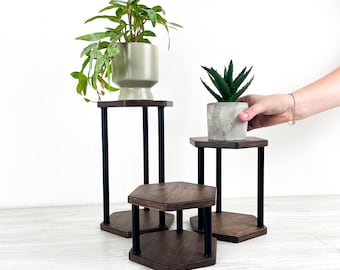 Soporte hexagonal para plantas de 3 niveles - Decoración de escritorio de madera