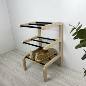 Zapatero estrecho de madera – Almacenamiento para la entrada en 2, 3 o 4 niveles imagen 15