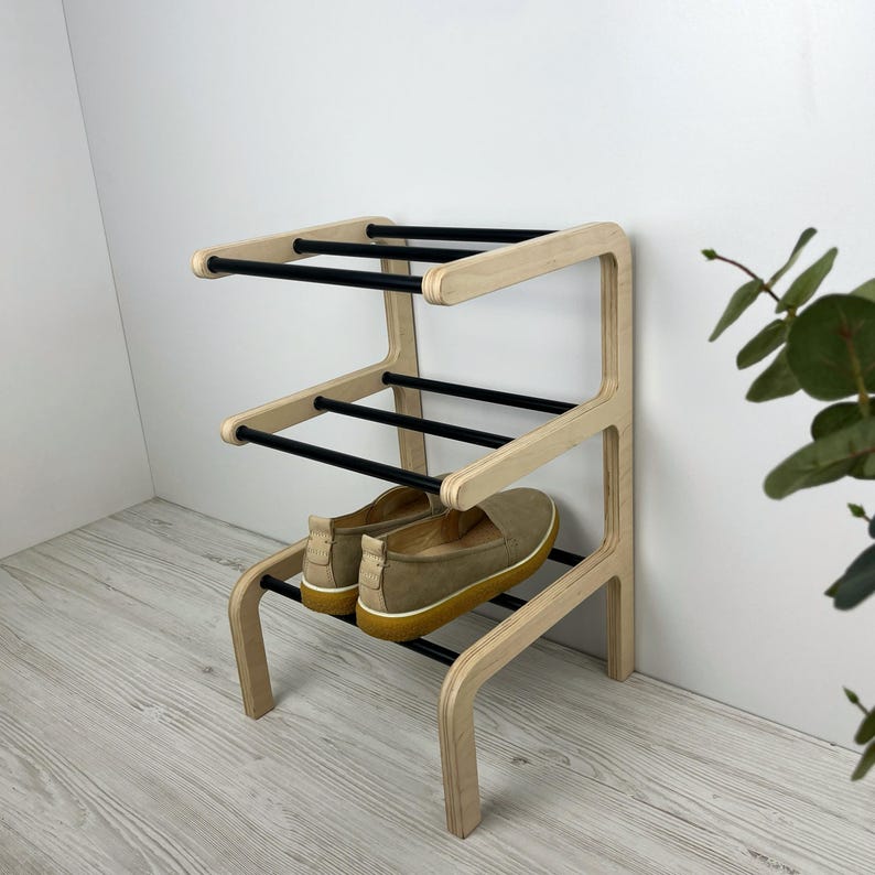 Zapatero estrecho de madera – Almacenamiento para la entrada en 2, 3 o 4 niveles imagen 15