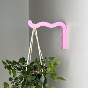 Wavy colorful plant bracket for wall, Indoor hanging plant hook, Bright plant accessories image 6