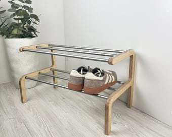 Modern 2 Tier Shoe Rack – Small Space Entryway Organizer
